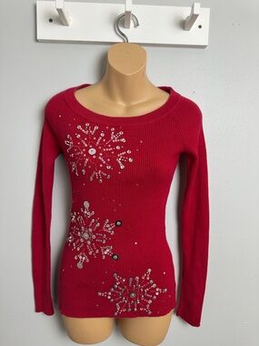 Boston Proper Ribbed Knit Sequins Snowflake Sweater